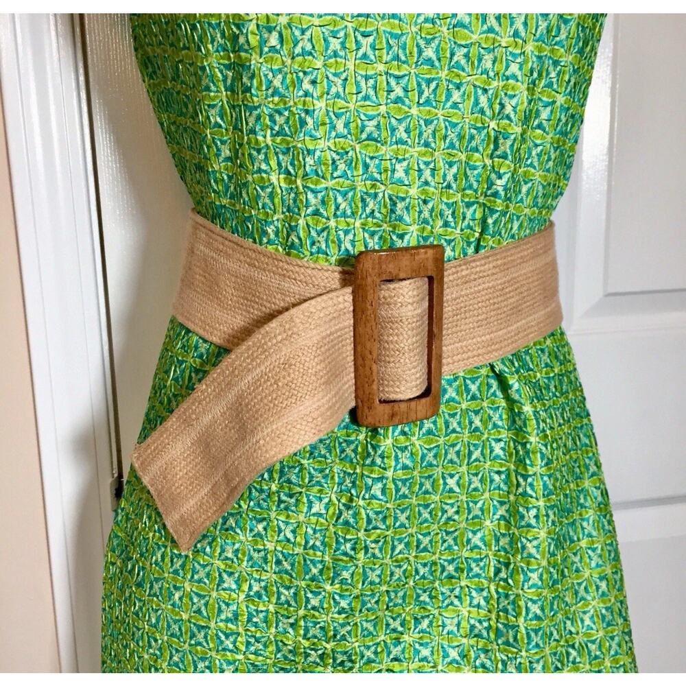 Banana Republic Belt Linen Natural Boho Wood Buckle Wide Waist Tan Size S NEW